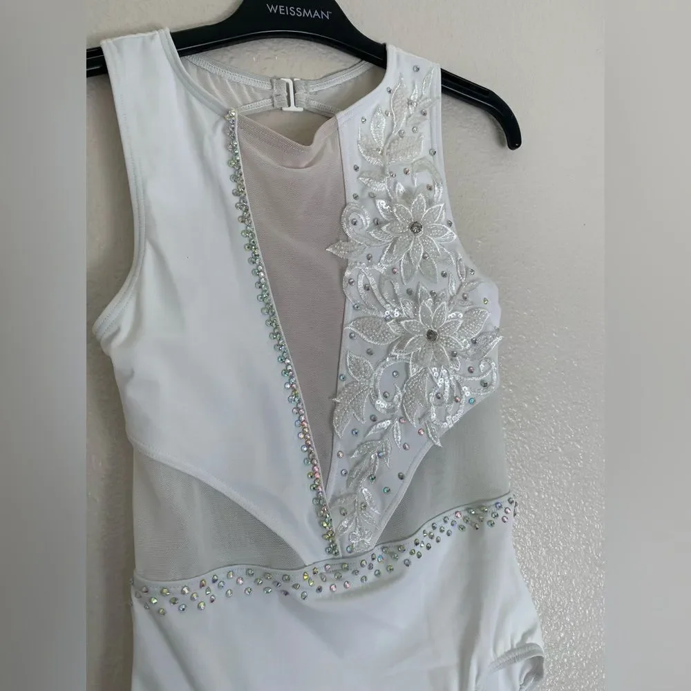 WEISSMAN solo custom Dance Costume white contemporary illusion MT10479 SA adult